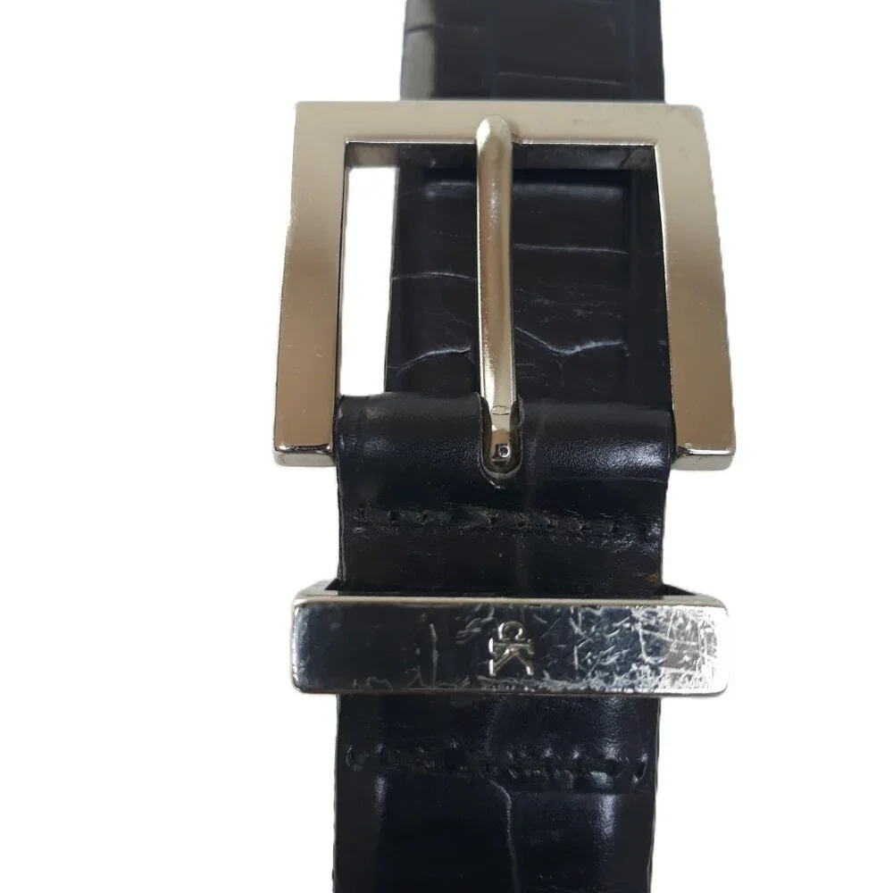 Italian Alligator Calfskin Leather Belt M Black Minimalist Office Old Money